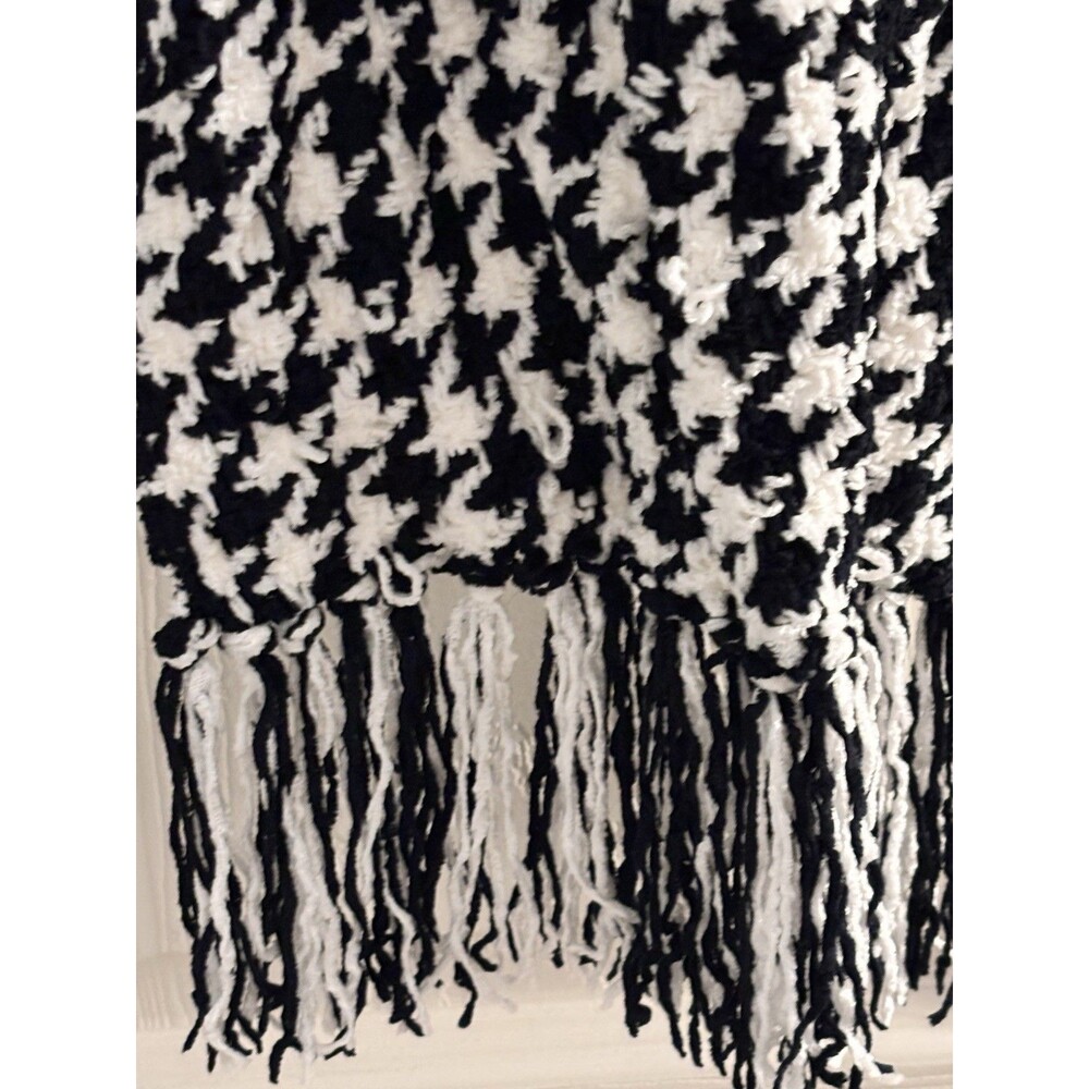 Charter Club Black White‎ Houndstooth Fringe Scarf Wrap One Size
